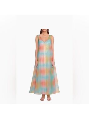 STAUD Samantha Maxi Pastel Multi-Color V-Neck Sleeveless sequin Dress